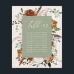 Budget sage green black floral table seating plan<br><div class="desc">Budget botanical floral rust,  terracotta,  black,  natural and sage green rustic,  elegant table seating plan wedding day decor. On trend script text,  part of a matching wedding suite.</div>
