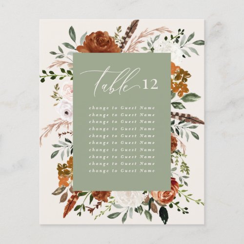 Budget sage green black floral table seating plan