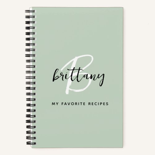 Budget Sage Green Black White Monogram Recipe Book