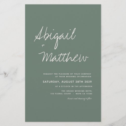 Budget Sage Green Boho Simple Wedding Invitation  Flyer
