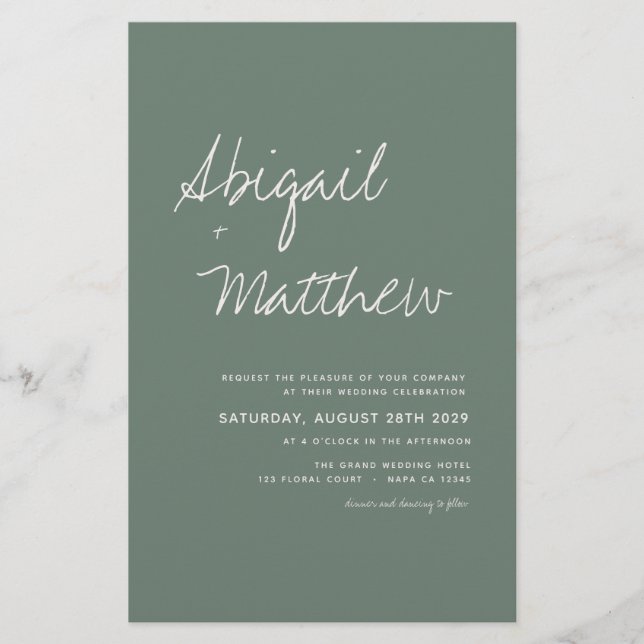 Budget Sage Green Boho Simple Wedding Invitation  Flyer (Front)