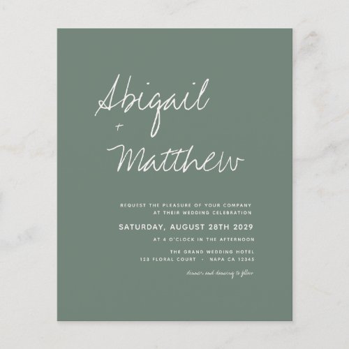 Budget Sage Green Boho Simple Wedding Invitation   Flyer