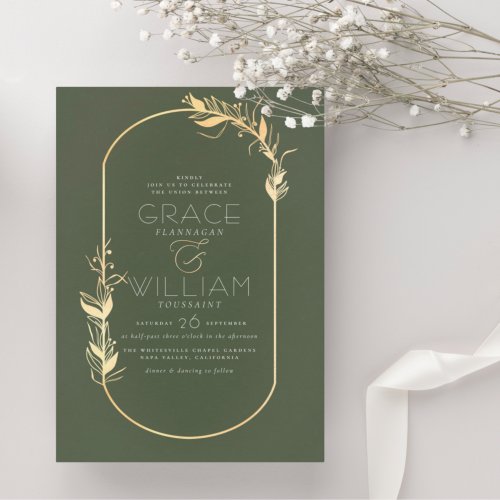 Budget Sage Green Botanical Gold Frame Wedding