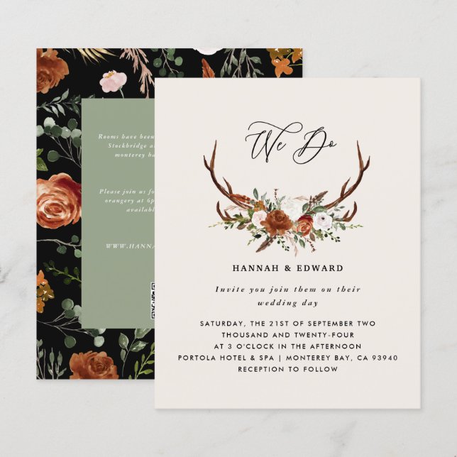 Budget sage green botanical rustic elegant details (Front/Back)