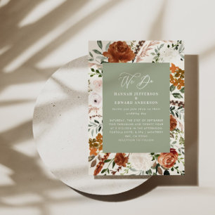 Budget sage green botanical wedding details invite flyer