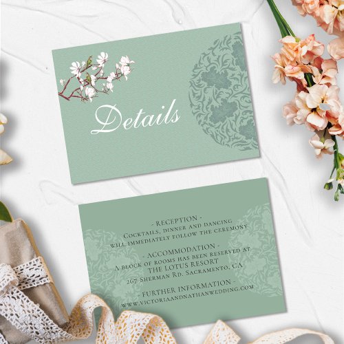 BUDGET Sage Green Chinoiserie Chic Wedding Details Note Card