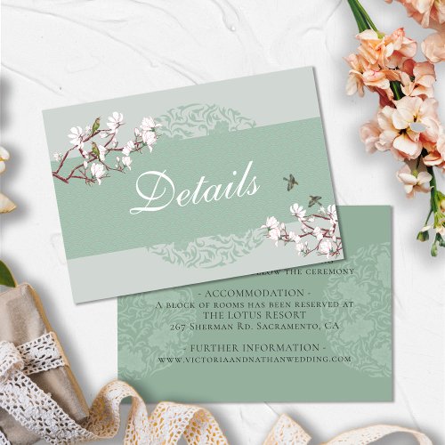 BUDGET Sage Green Chinoiserie Chic Wedding Details Note Card