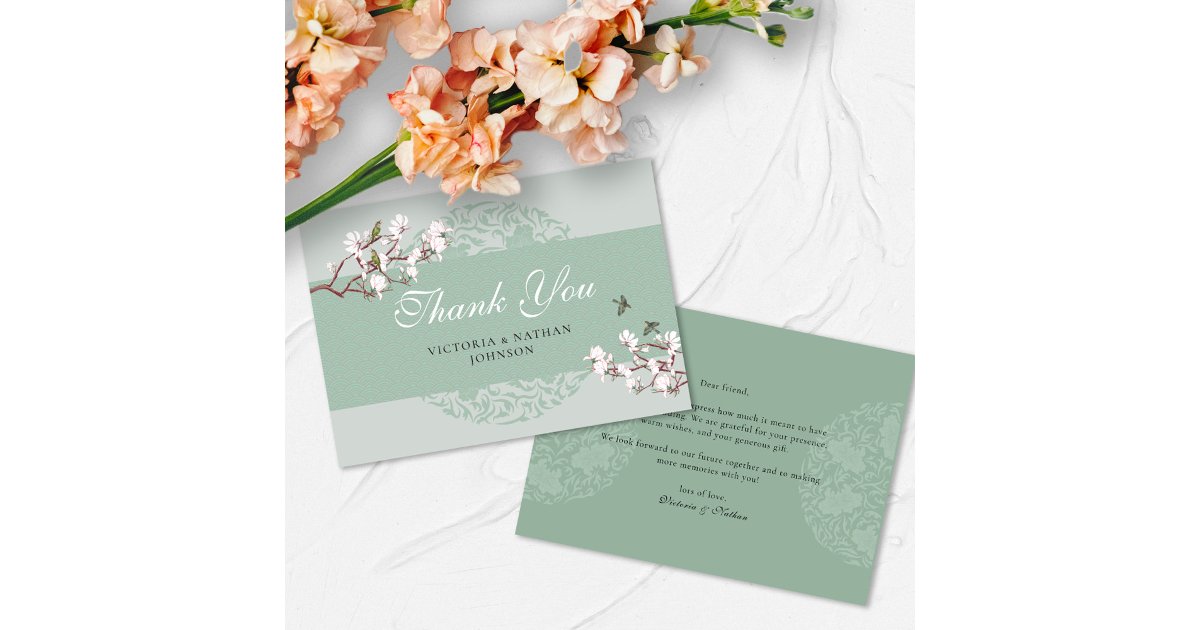 BUDGET Sage Green Chinoiserie Wedding Thank You Note Card | Zazzle