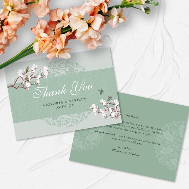 BUDGET Sage Green Chinoiserie Wedding Thank You Note Card (Creator Uploaded)