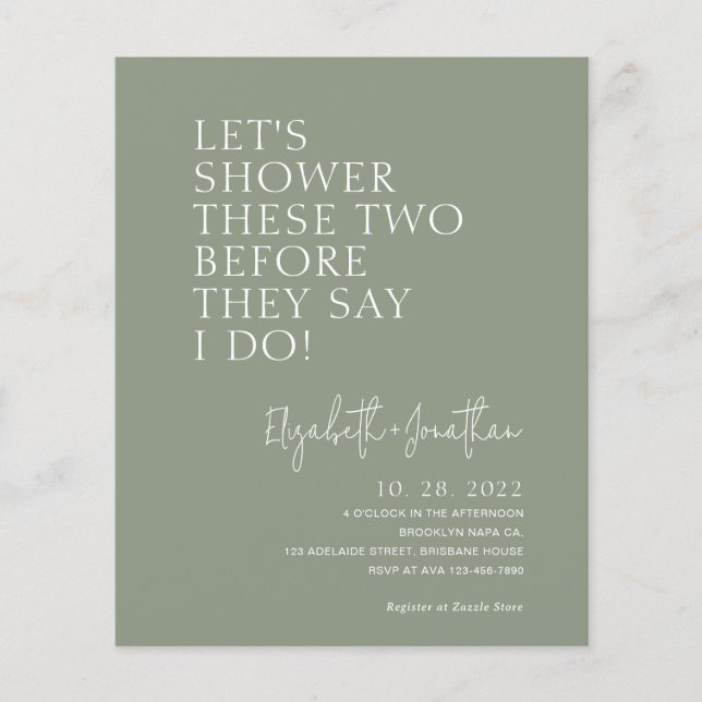 Budget Sage Green Couple Shower Invitation (Front)