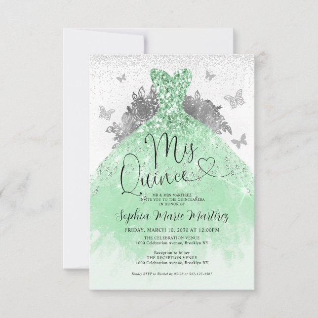 Budget Sage Green Dress Mis Quince Quinceañera (Front)