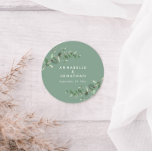 Budget sage green eucalyptus foliage wedding favor classic round sticker<br><div class="desc">Beautiful delicate eucalyptus foliage wedding favor sticker design. Modern elegant on trend sage green,  black,  navy blue and white stylish contemporary rustic collection. Ideal for spring,  summer,  fall,  autumn or winter weddings.</div>