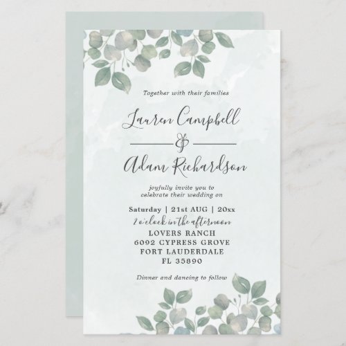 Budget Sage Green Eucalyptus Watercolor Wedding 