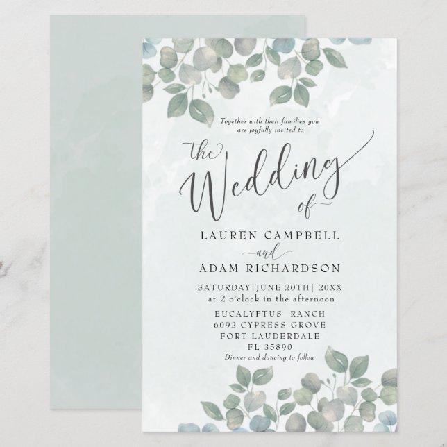 Budget Sage Green Eucalyptus Watercolor Wedding  (Front/Back)