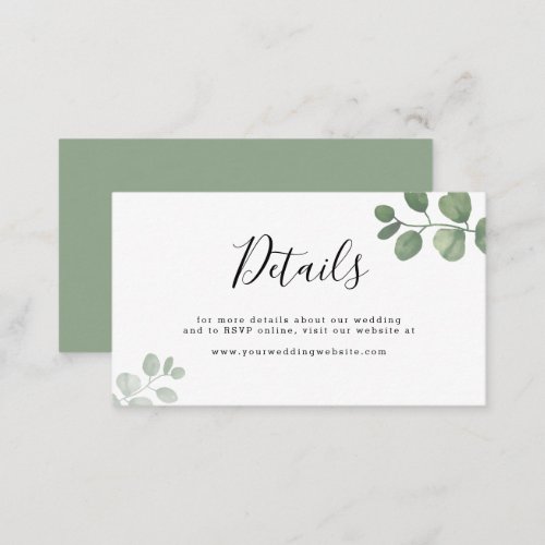 BUDGET Sage Green Eucalyptus Wedding Details Note Card