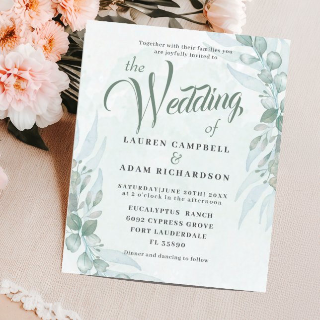 Budget Sage Green Eucalyptus Wedding Invitation (Creator Uploaded)