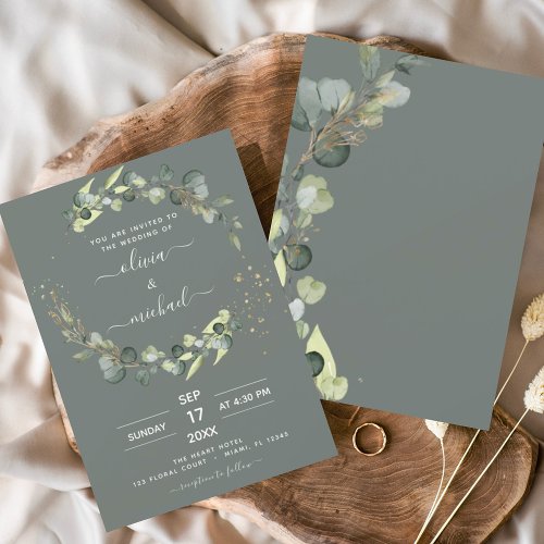 Budget Sage Green Eucalyptus Wedding Invitations