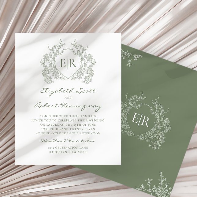 BUDGET Sage Green Floral Crest Monogram Wedding (Creator Uploaded)