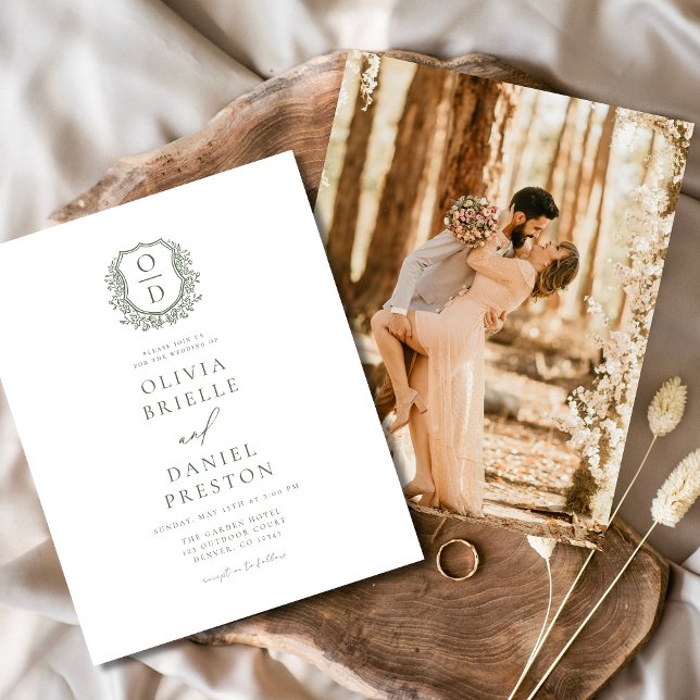 Budget Sage Green Floral Crest Monogram Wedding  (Creator Uploaded)