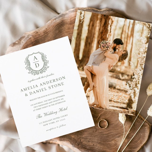Budget Sage Green Floral Crest Monogram Wedding  Flyer (Creator Uploaded)
