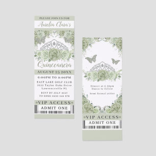 Budget Sage Green Floral Crown Quinceañera VIP Raffle Tickets