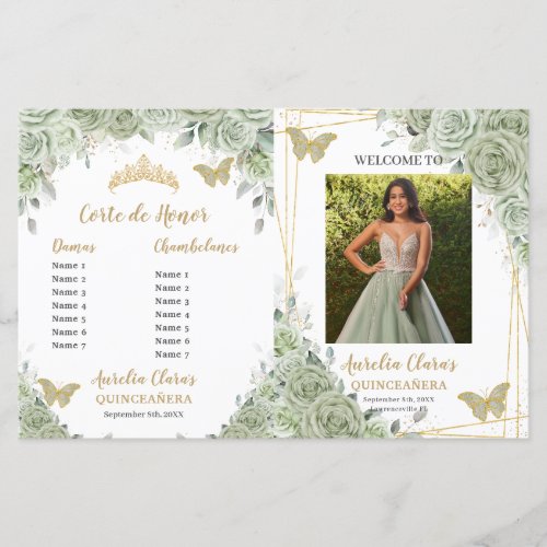 Budget Sage Green Floral Quinceanera Photo Program