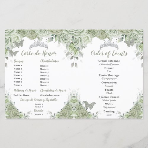 Budget Sage Green Floral Quincea&#241;era XV Program