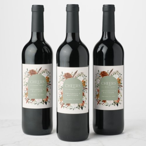 Budget sage green floral wedding favor gift Wine Wine Label
