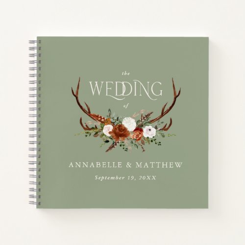 Budget sage green floral wedding guest book rustic