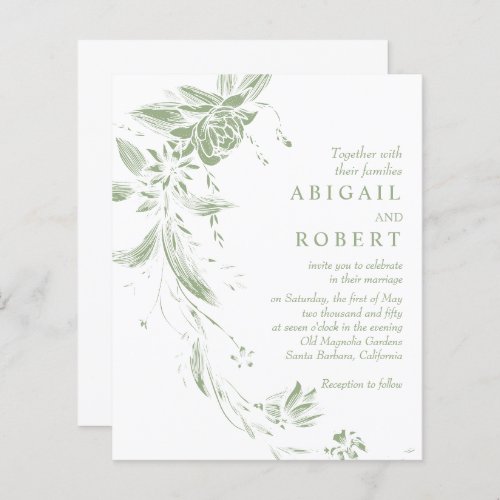 BUDGET Sage green floral wedding invitation
