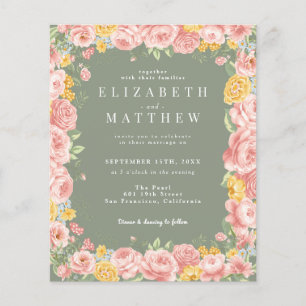 Budget Sage Green Floral Wildflower Photo QR Code Flyer