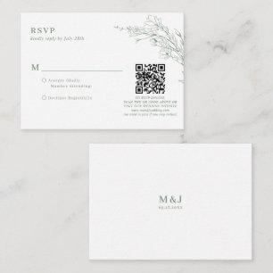 BUDGET Sage Green Floral Wreath QR Code Wedding Enclosure Card