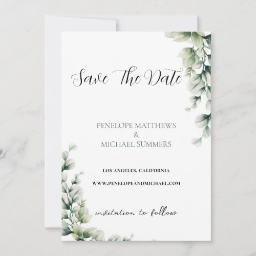 Budget sage green florals Bridgerton save the date Invitation