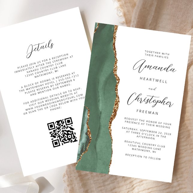 Budget Sage Green Gold Agate QR Code Wedding (Creator Uploaded)