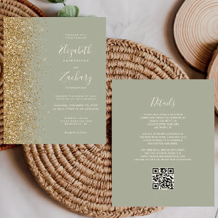 Budget Sage Green Gold Glitter QR Code Wedding