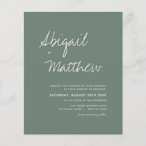 Budget Sage Green Minimalist Wedding Invitation 