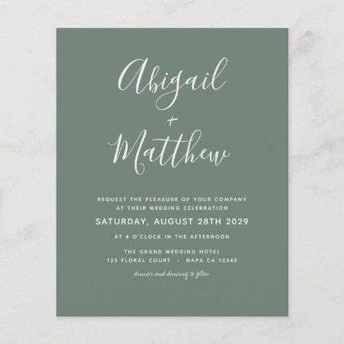 Budget Sage Green Modern Photo Wedding Invitation  Flyer