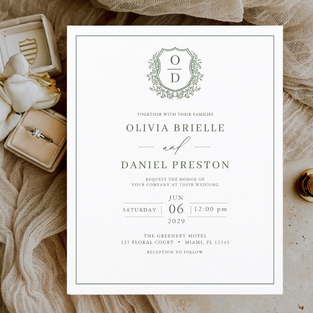 Budget Sage Green Monogram Wedding Invitation (Creator Uploaded)