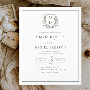 Budget Sage Green Monogram Wedding Invitation Flyer