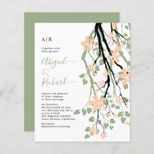 BUDGET Sage green, peach floral wedding invitation