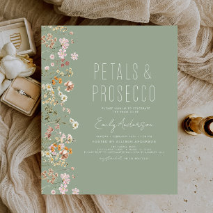 Budget Sage Green Petals & Prosecco Bridal Shower Flyer