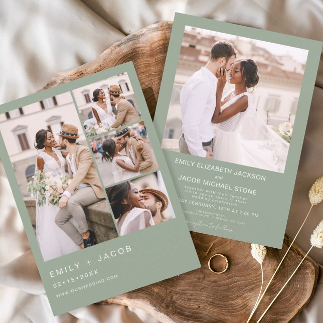 Budget Sage Green Photo Wedding Invitation (Creator Uploaded)