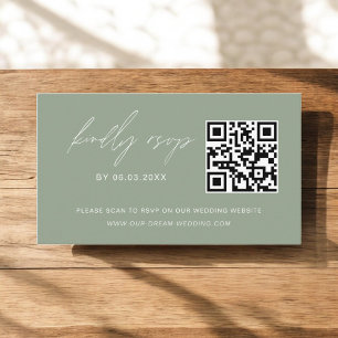 Budget Sage Green QR Code RSVP Wedding Website Enclosure Card