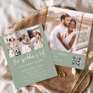 Budget Sage Green QR Code Wedding Invitation