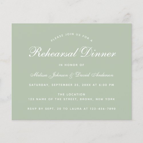 Budget Sage Green Rehearsal Dinner Invitation