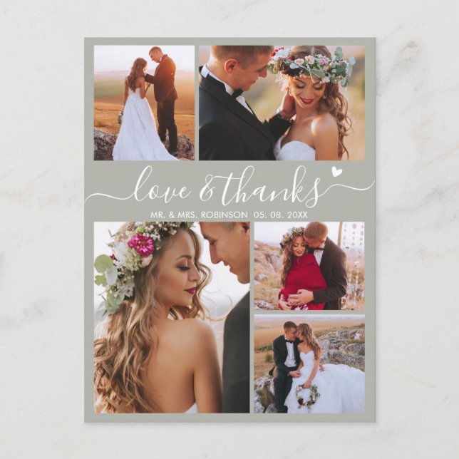 Budget Sage Green Script Photo Wedding Thank You  Postcard (Front)