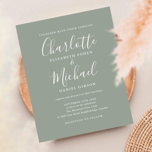 Budget Sage Green Script Wedding Invitation (Creator Uploaded)