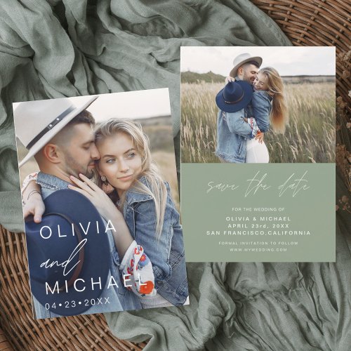 Budget Sage Green Typography Save the Date Photo