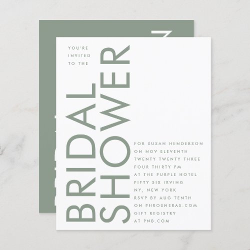 Budget Sage Green Ultra Bridal Shower Invite
