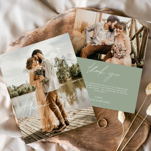 Budget Sage Green Wedding 2 Photos Thank You Cards